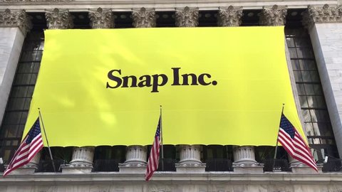 NEW YORK CITY, NY- March 2, 2017: Snapchat's Snap Inc. makes IPO debut on the New York Stock Exchange. Investors flocked to initial public offering, pushing valuation of nearly $24 billion. 1280x720