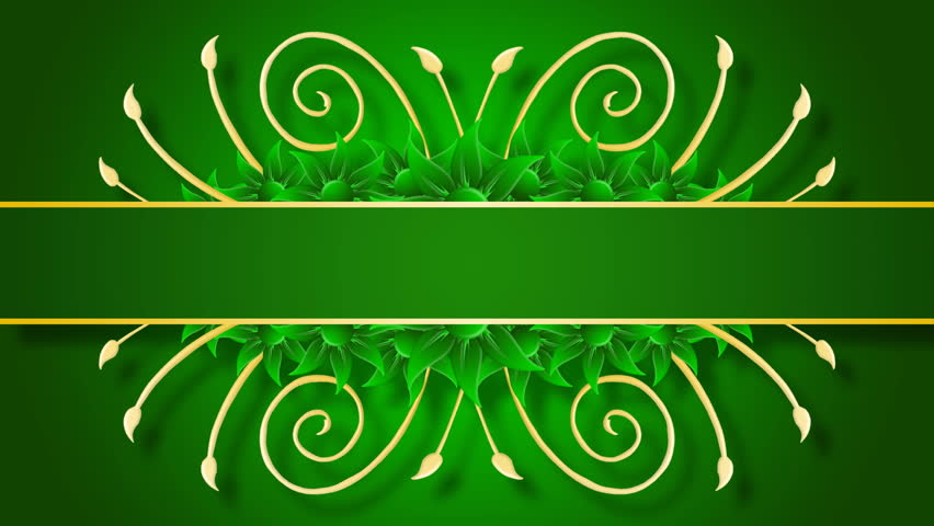 Growing golden title frame and flowers on green background. HD CG animation.