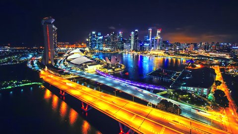 Time lapse scenery singapore city at night light singapore flyer famous