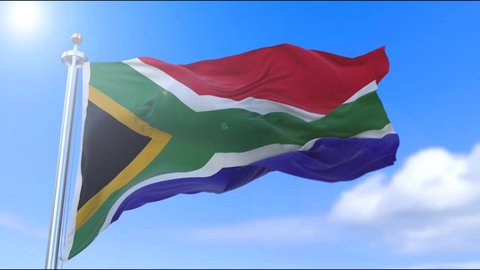 Amazing waving South African flag on slow motion.