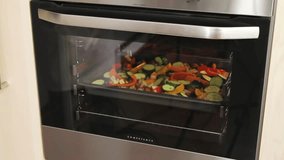 Vegetables being roasted in the oven