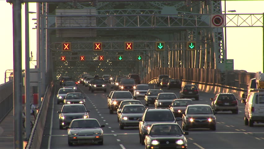View of traffic in Jacques Cartier Bridge Montreal Canada