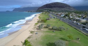 Drone footage of Maili Beach Hawaii 4k 30p