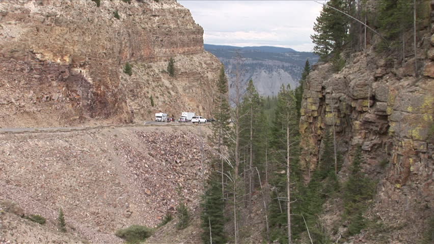 View of mountain roads in Yellowstone National Park of United States