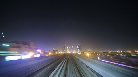 night Dubai metro train