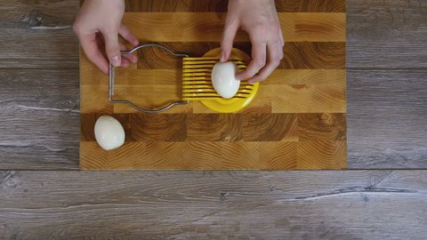 Cutting eggs of egg slicer. Top view
