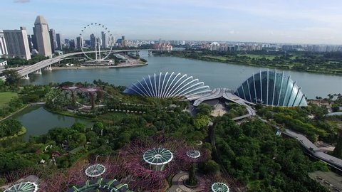 Singapore,Singapore - October 15, 2016 : Aerial view of Garden by the Bay from drone at Marina Bay, Singapore
