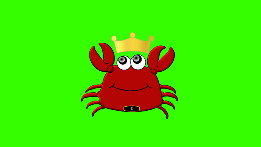 King Crab Cartoon Character on Green Screen: Loop + Matte