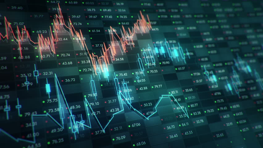 Abstract background with animation of growth graph of stock market on screen of trading board with abstract quotes tickers, words about business or technology, binary code. Animation of seamless loop. | Shutterstock HD Video #24539306