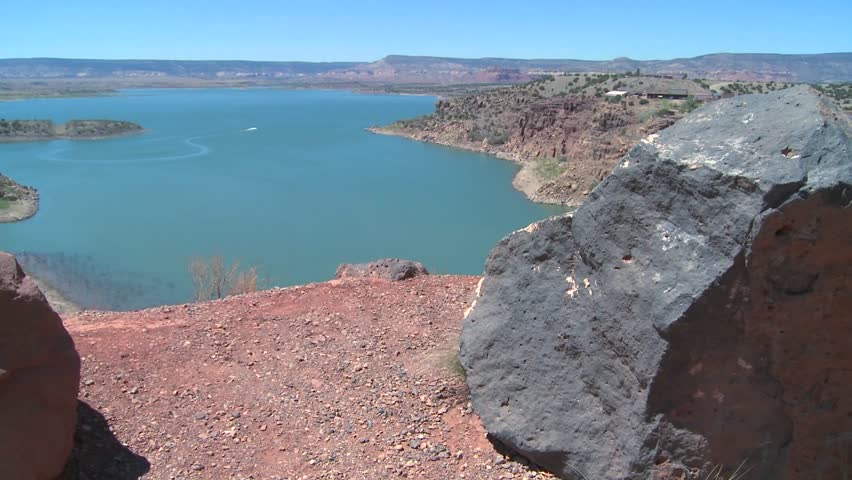 Dolly shot of a lake in the southwestern United States