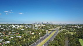 4k aerial video of Melbourne CBD and highway