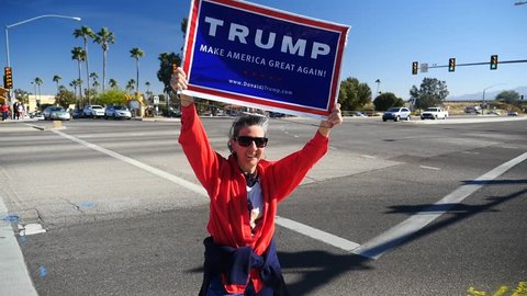 A woman waiving a sign in support of President Donald Trump