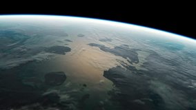 Beautiful slow view from Earth orbit. Clip contains earth, clouds, water, planet, globe. Flight Above The Earth. Flying Over The Earth. 3D Animation. 4K. Premium cinematic video.
