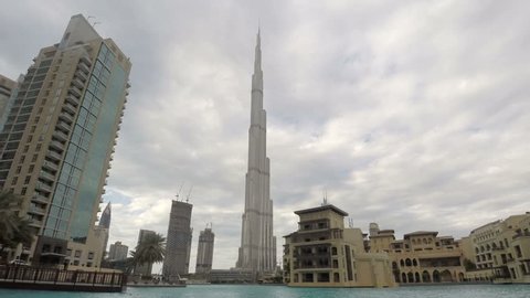 DUBAI - CIRCA FEBRUARY 2017: timelapse video of the iconic Burj Khalifa, the tallest skyscraper in the world. Video shot during a cloudy winter day.