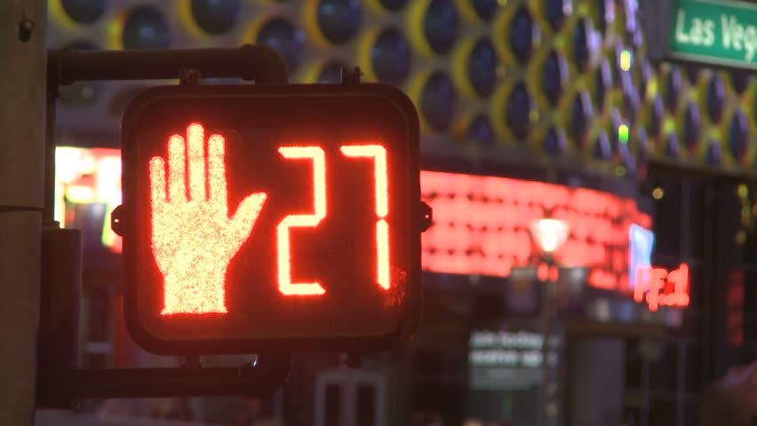LAS VEGAS - MAR 1: Red Pedestrian Traffic Light counts down from 27 to 0 with