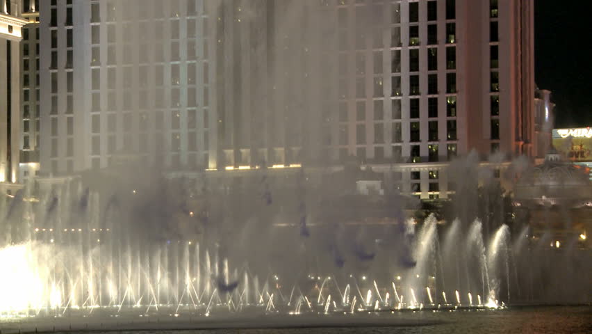 LAS VEGAS - MARCH 1: Fountain Water Show at nighttime at the Bellagio Hotel on
