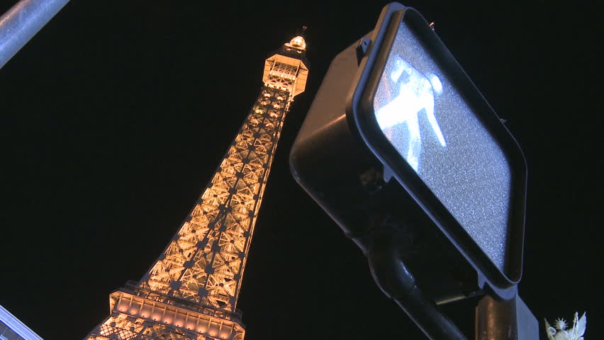 LAS VEGAS - MARCH 1: The Eiffel Tower in Las Vegas at Night on March 1, 2012 in