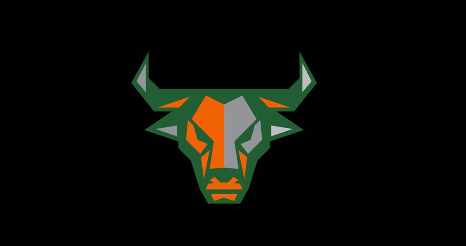 2d animation showing of a low polygon style illustration of a bull cow head facing front morphing into an angry cougar with alpha channel.