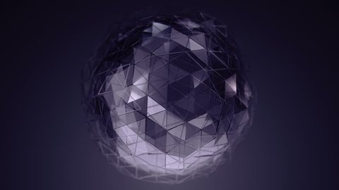 Abstract background with animation of waving smooth polygonal surface on sphere from glass, chrome or plastic. Good technological backdrop. Animation of seamless loop.