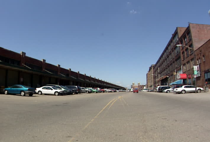 PITTSBURGH - Circa 2002: Car traffic on industrial street in Pittsburgh