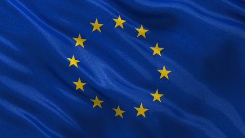 Seamless loop - flag of the European Union waving in the wind with highly detailed fabric texture