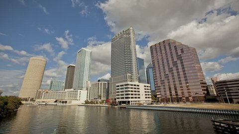 TAMPA DEC 29: Timelapse of clouds passing by Tampa Skyline at the Riverfront on December 29, 2010 in Tampa, Florida, USA