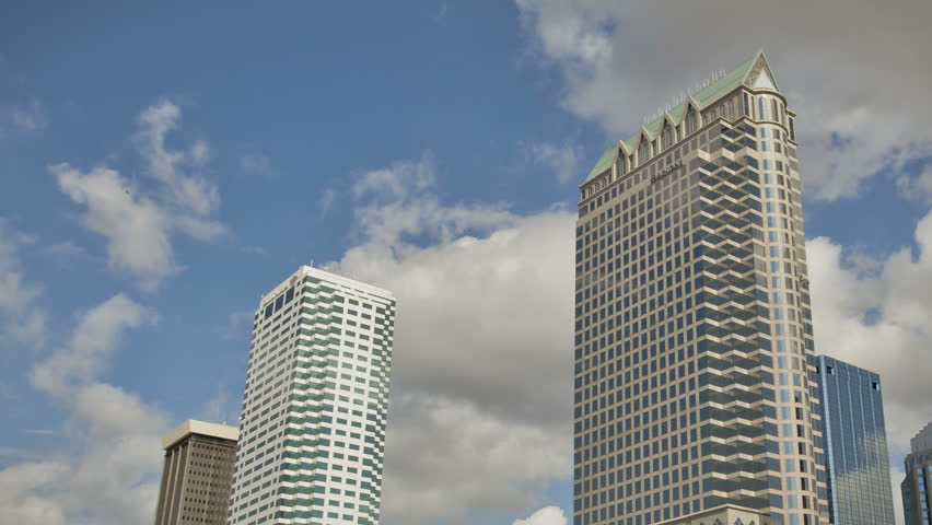 TAMPA DEC 29: Timelapse of clouds passing by Tampa Skyline at the Riverfront on