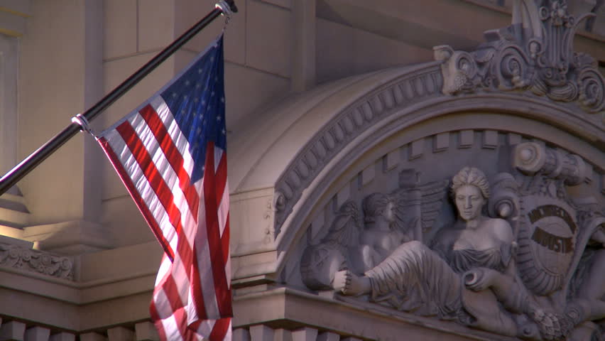 The American Flag at a building in Las Vegas at night.