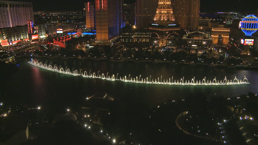 LAS VEGAS - MARCH 1: Fountain Water Show at nighttime at the Bellagio Hotel on