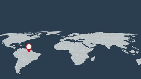 Red map mark appear on the world map. Locations companies in different countries and cities