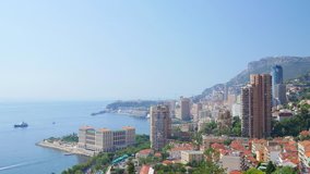 Beautiful time lapse video with aerial view of Principality Monaco coast and Monte Carlo harbor.