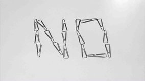 A paperclip to make and break the words NO and YES on the white background