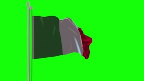 4K Italy Flag is Fluttering on green background. Isolated waving. Green screen.