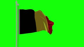 4K Belgium Flag is Fluttering on green background. Isolated waving. Green screen.