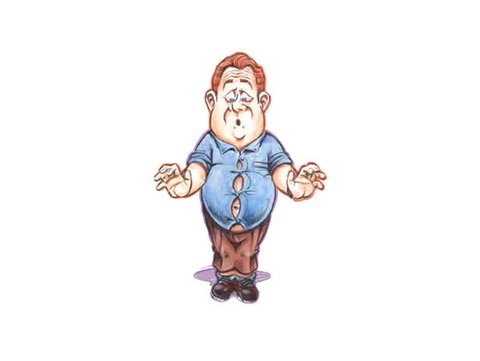 animation of a man gaining weight - shirt getting tight and popping a button