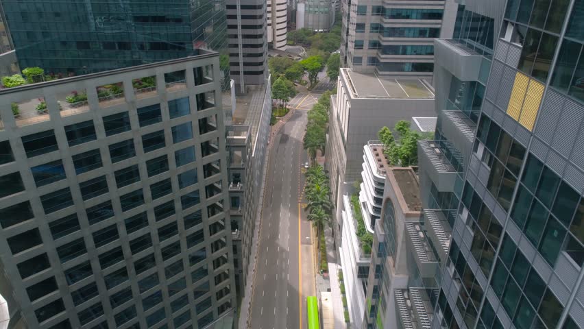 Singapore downtown Day shooting by drone City roads