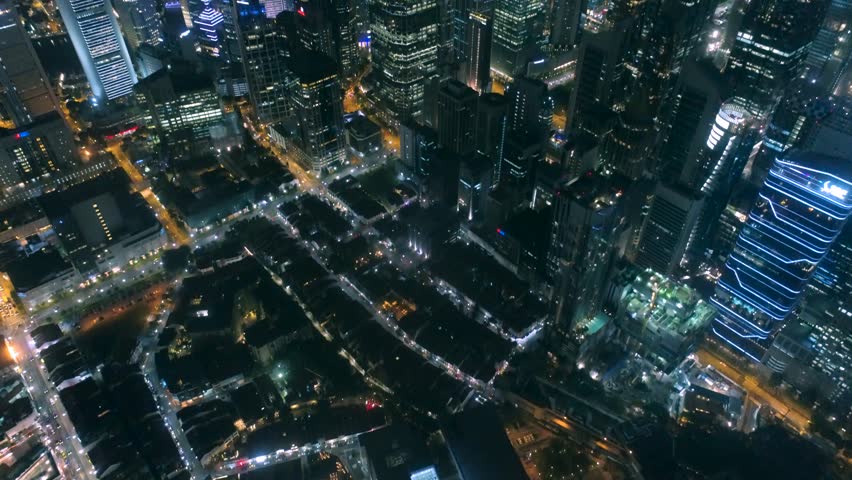 Singapore downtown Night city Aerial shooting Clouds