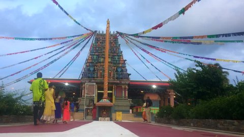 NADI, FIJI - FEB 09 2017:Indo-Fijian worshippers in the Sri Siva Subramaniya Hindu temple in Nadi, Fiji. It is the largest Hindu temple in the Southern hemisphere.