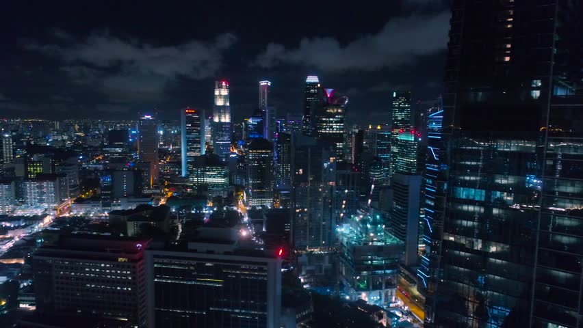 Singapore downtown core at night Aerial view Blu illimination