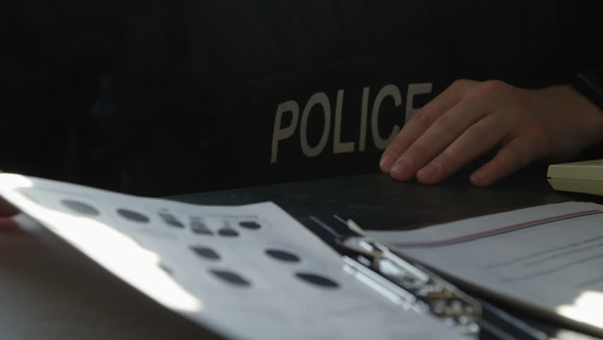 Police going through reports Royalty-Free Stock Footage #24664196