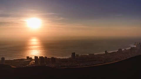4k timelapse video of a sunset in Iquique, northern Chile.
