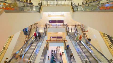 Timelapse of escalators motion in malaysian shoping mall of Kuala Lumpur