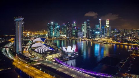 Night Singapore Marina Bay from ferris wheel Timelapse
