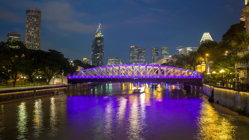 Singapore small bridge at night Timelapse
