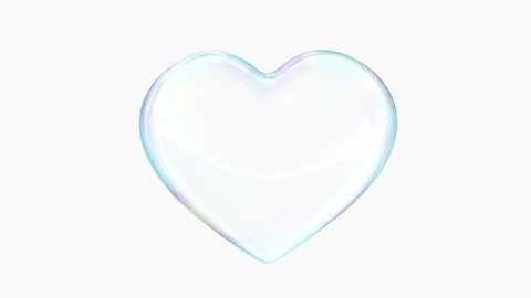 Soap bubble in shape of heart beats in the middle of the screen.
Loop ready animation of soap bubble beating on white background.