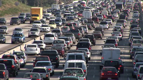 Los Angeles, CA - CIRCA February 2006: Heavy traffic on Freeway produces many thousands of pounds of CO2 emissions everyday