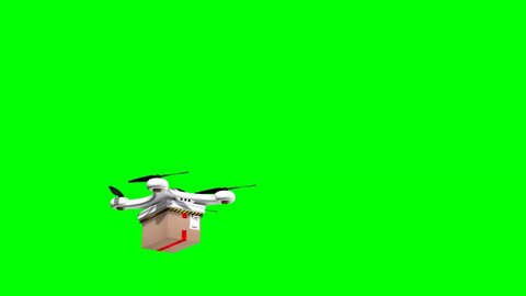 Drone Quadrocopter delivers a package - green screen 