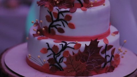 A blue banded wedding cake