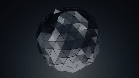 Abstract background with animation of waving smooth polygonal surface on sphere from glass, chrome or plastic. Good technological backdrop. Animation of seamless loop.