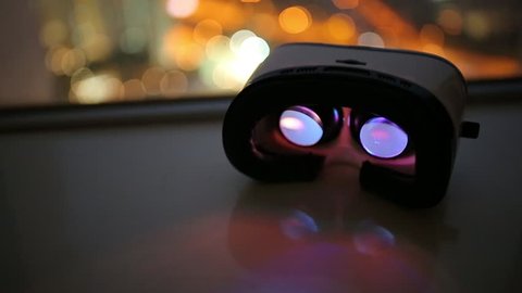 Virtual reality playing movie at night 